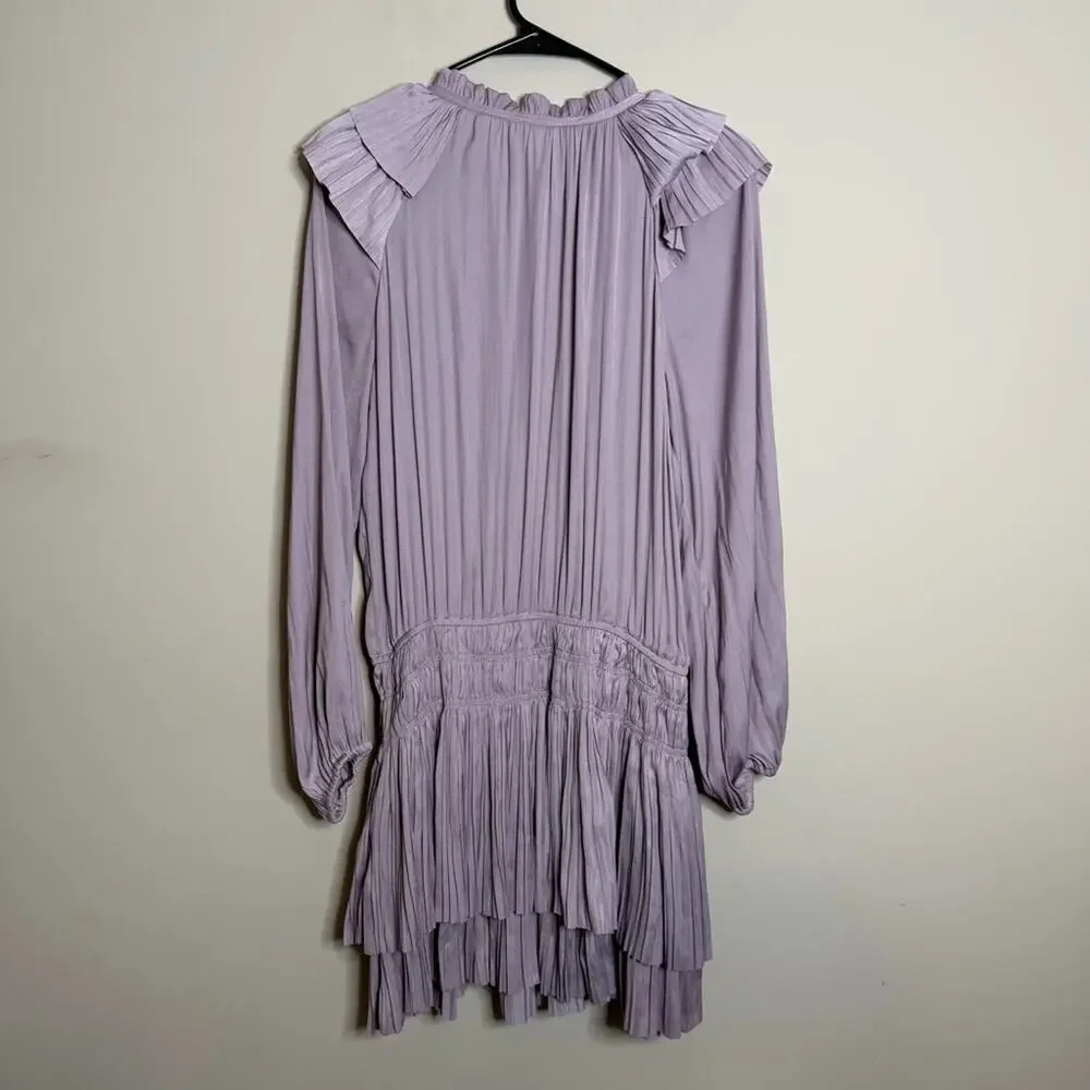 Current Air Cecile Smocked Mini Dress Ruffle Long Sleeves Lilac Size Medium